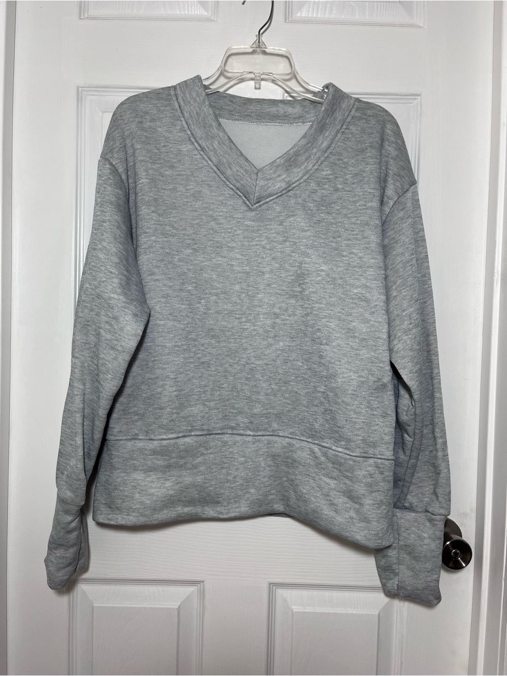 Gray V-Neck Pullover Sweatshirt - Women's Cozy Everyday Top